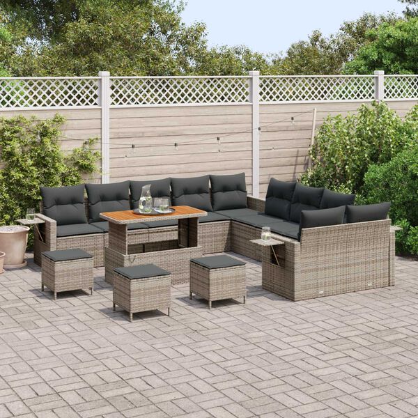 vidaXL Gartensofa-set mit Kissen mit Speicher 14 pcs Grau Poly-Rattan