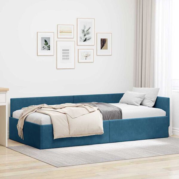 vidaXL Eckbettgestell Blau 80 cm x 200 cm SamtundSperrholz