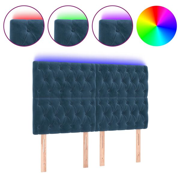 vidaXL LED Kopfteil Dunkelblau 160x7x118/128 cm Samt