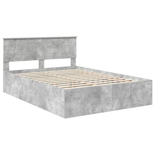 vidaXL Bettrahmen mit Kopfteil Beton Grau 150 x 200 cm Holzwerkstoff