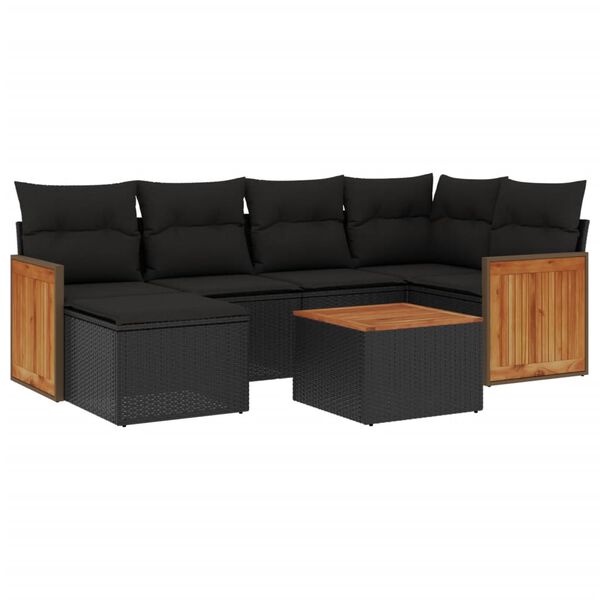 vidaXL 7-tlg. Garten-Sofagarnitur mit Kissen Schwarz Poly Rattan