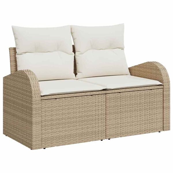 vidaXL Garten-Sofa-Set mit Speicher 9 pcs Beige Poly Rattan