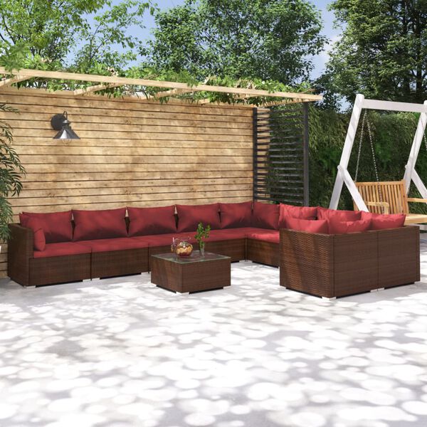 vidaXL 10-tlg. Garten-Lounge-Set mit Kissen Poly Rattan Braun