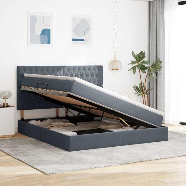 vidaXL Aufbewahrungsbett mit Matratze Dunkelgrau 160 x 200 cm Samt