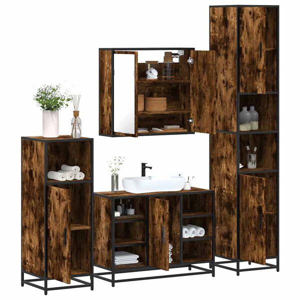 vidaXL 4-tlg. Badm&ouml;bel-Set R&auml;uchereiche Holzwerkstoff