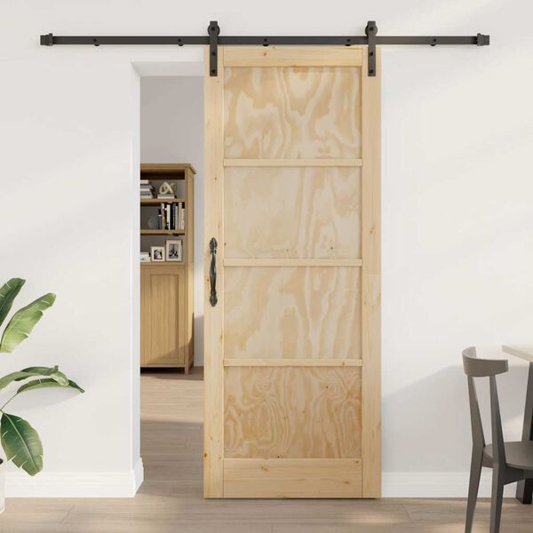 vidaXL Schiebet&uuml;r Braun 83 x 211 cm Massives Kiefernholz