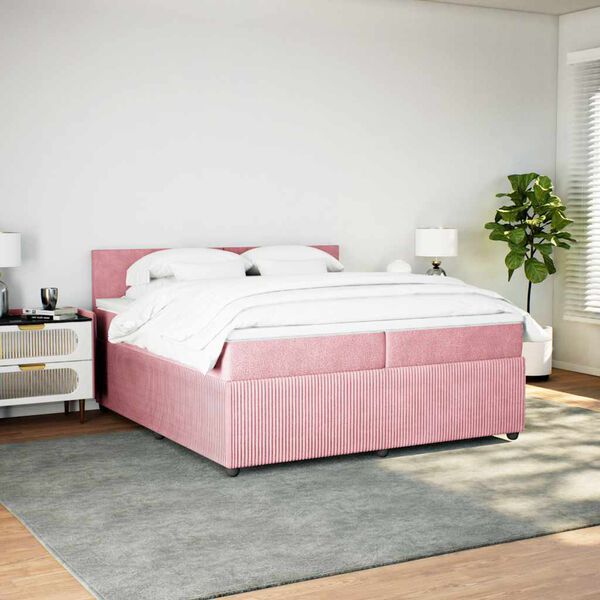 vidaXL Boxspringbett mit Matratze Rosa 200x200 cm Samt