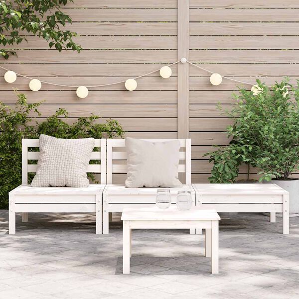 vidaXL Gartensofa 3-Sitzer Wei&szlig; Massivholz Kiefer