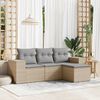 vidaXL 4-tlg. Garten-Sofagarnitur mit Kissen Beige Poly Rattan