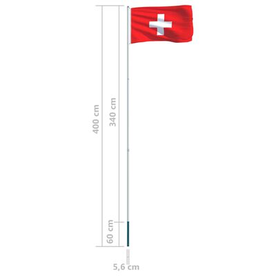 vidaXL Flagge der Schweiz und Mast Aluminium 4 m