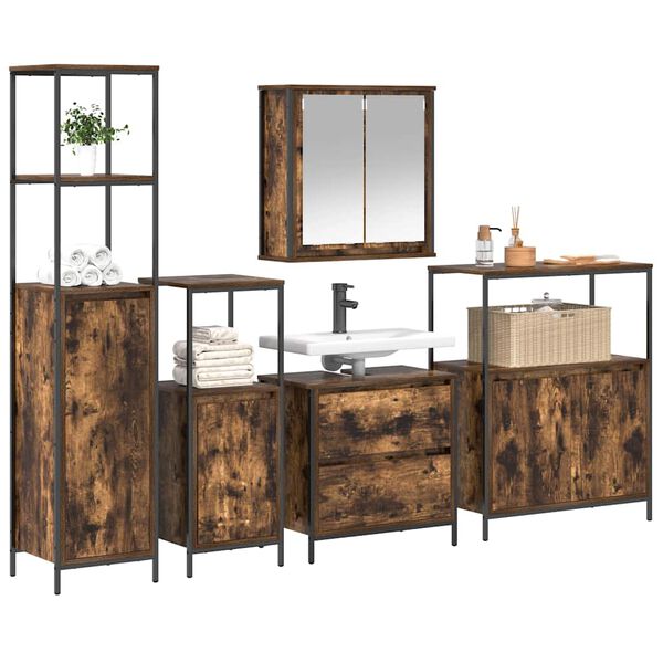 vidaXL Badezimmerm&ouml;bel Set 5 pcs Braun 76,5 x 35 x 95 cm Holzwerkstoff