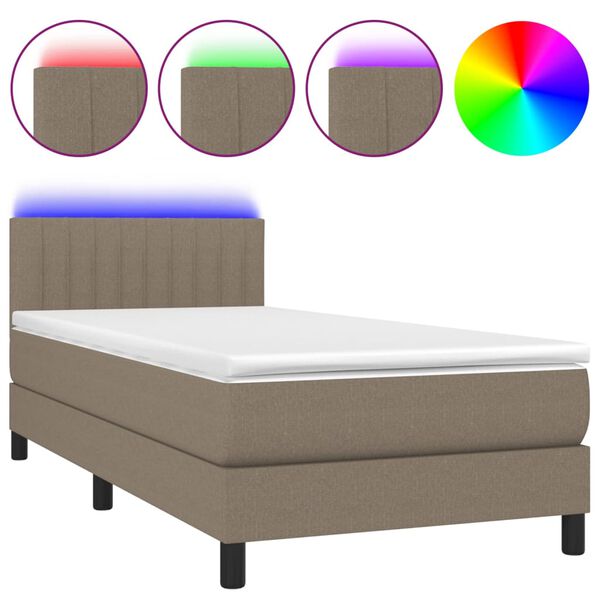 vidaXL Boxspringbett mit Matratze & LED Taupe 100x200 cm Stoff