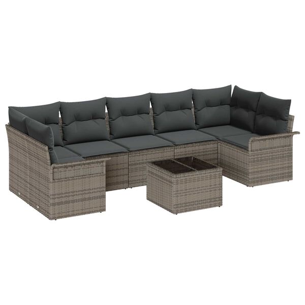 vidaXL Gartensofa-set mit Kissen mit Speicher 8 pcs Grau Poly-Rattan