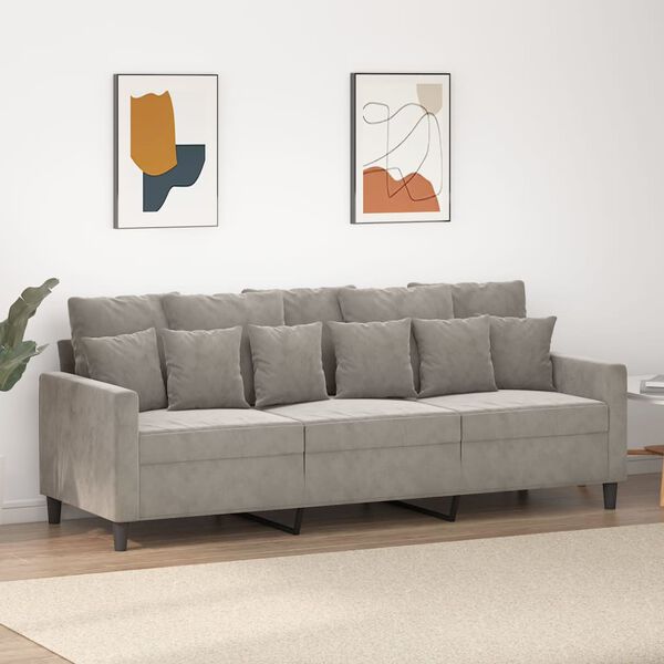 vidaXL 3-Sitzer-Sofa Hellgrau 180 cm Samt
