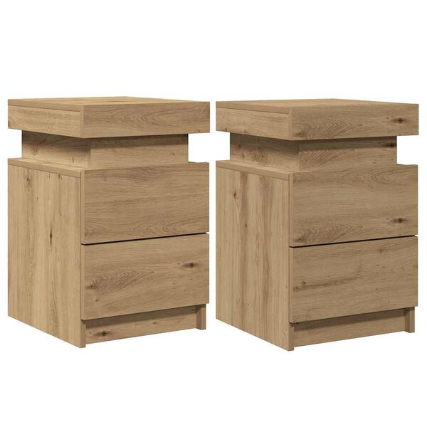 vidaXL LED-Nachttische 2 Stk. Artisan-Eiche 35x39x55 cm Holzwerkstoff