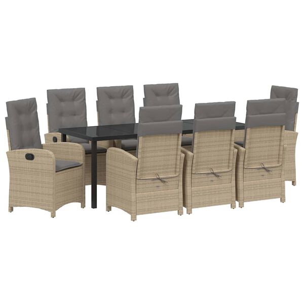vidaXL Garten Essgruppe mit Kissen 9 pcs Beige Poly-Rattan