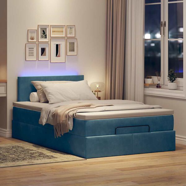 vidaXL Ottomane Bett mit Matratze & LEDs Dunkelblau 120x190 cm Samt