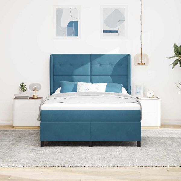 vidaXL Boxspringbett mit Matratze Dunkelblau 190 x 140 cm Polyester