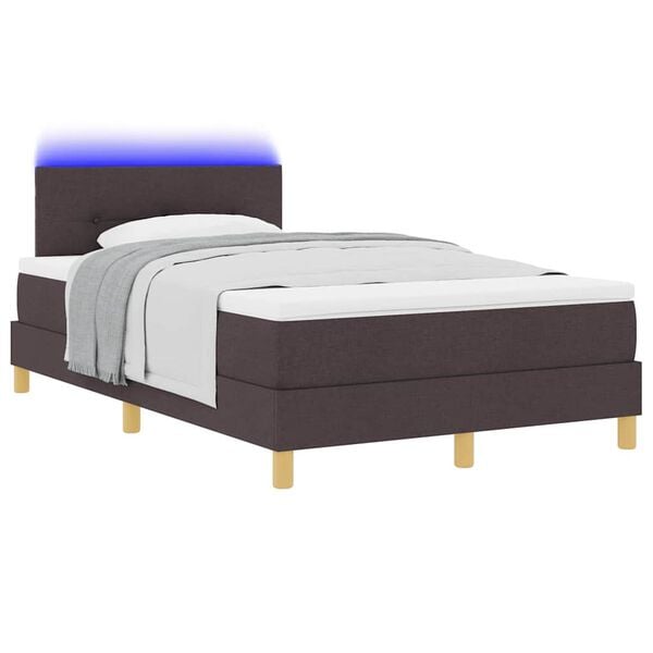 vidaXL LED Boxspringbett mit Matratze Dunkelbraun 120 x 200 cm Stoff