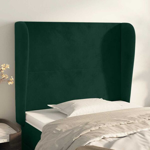 vidaXL Kopfteil mit Ohren Dunkelgr&uuml;n 93x23x118/128 cm Samt