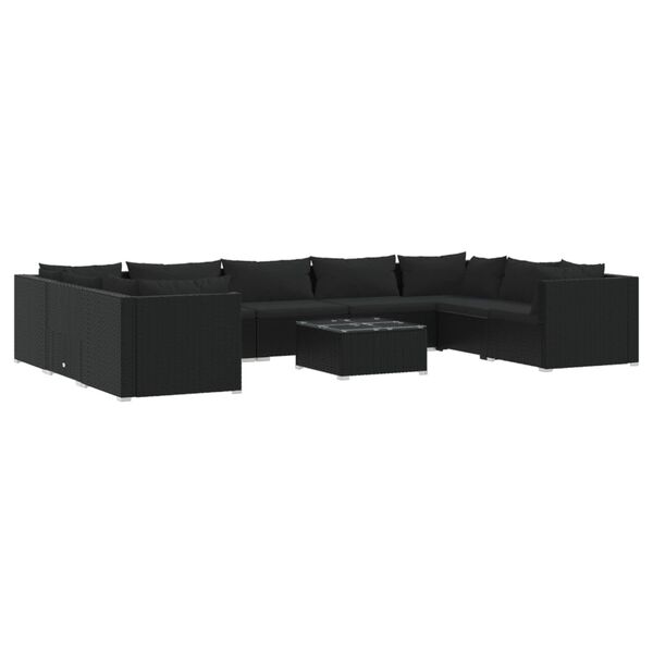 vidaXL 10-tlg. Garten-Lounge-Set mit Kissen Poly Rattan Schwarz