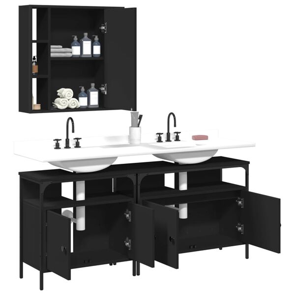 vidaXL 3-tlg. Badm&ouml;bel-Set Schwarz Holzwerkstoff