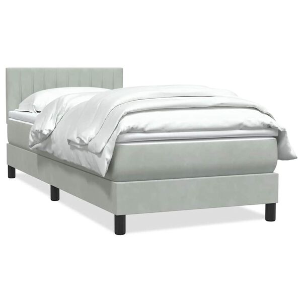 vidaXL Boxspringbett mit Matratze Hellgrau 100x220 cm Samt