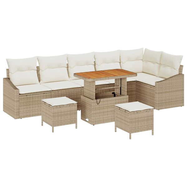 vidaXL Garten-Sofa-Set mit Kissen 9 pcs Beige Poly Rattan