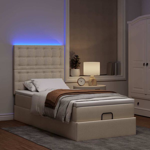 vidaXL Ottomane Bett mit Matratze & LEDs Creme 90x200 cm Stoff