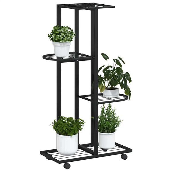 vidaXL Blumenst&auml;nder 4-Etagen mit Rollen 44x23x80 cm Schwarz Eisen