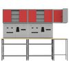 vidaXL Arbeitsschrankset mit Regal mit Speicher 10 pcs Rot und Grau
