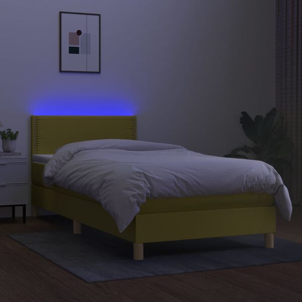 vidaXL Boxspringbett mit Matratze & LED Gr&uuml;n 90x190 cm Stoff