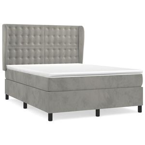 vidaXL Boxspringbett mit Matratze Hellgrau 140x200 cm Samt