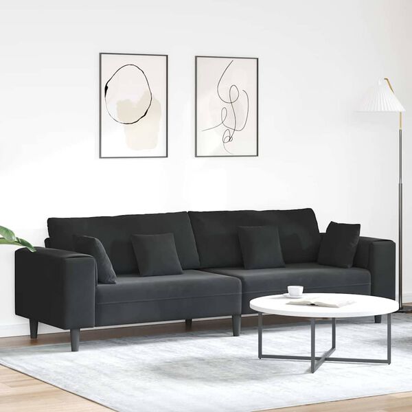 vidaXL Samt Sofa mit Kissen Schwarz 208 cm Samt