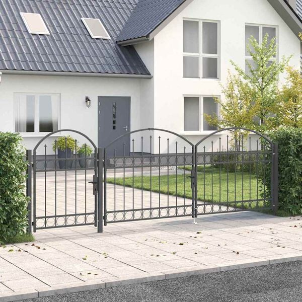 vidaXL Gartentor mit gew&ouml;lbtem Oberteil Grau 4 x 1,25 m Stahl