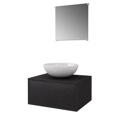 vidaXL 4-tlg. Badmöbel-Set mit Waschbecken und Wasserhahn Schwarz
