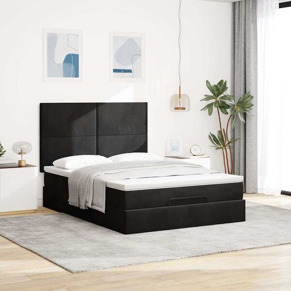 vidaXL Ottoman-Bett mit Matratzen Schwarz 140x200 cm Samt