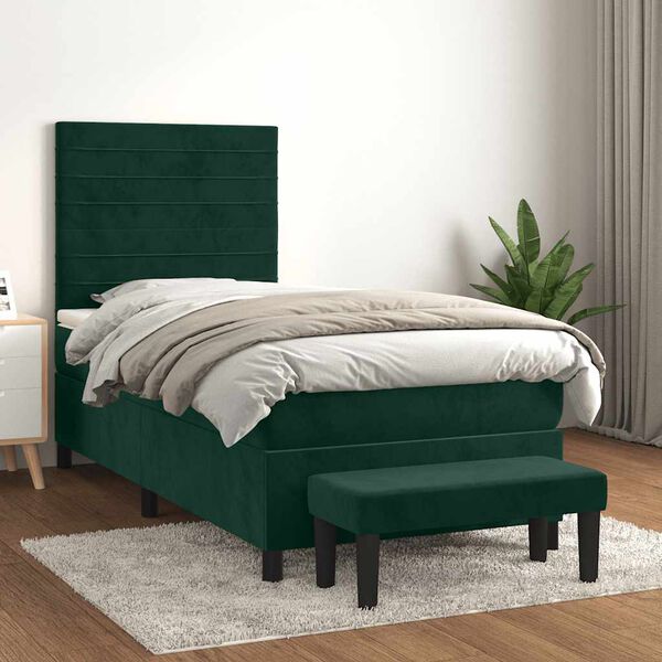 vidaXL Boxspringbett mit Matratze Dunkelgr&uuml;n 90x200 cm Samt