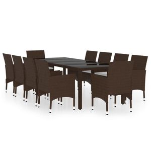 vidaXL 11-tlg. Garten-Essgruppe Poly Rattan Braun