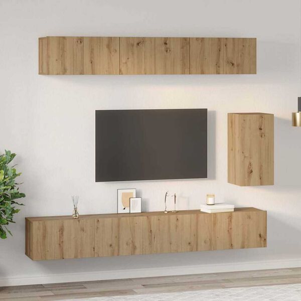 vidaXL TV-Schrank-Set Wandmontiert 6 pcs Artisan-Eiche Holzwerkstoff