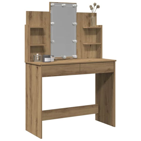 vidaXL Schminktisch mit LED-Leuchten Artisan-Eiche 96x40x142 cm