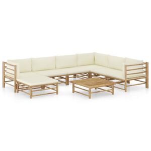 vidaXL 8-tlg. Garten-Lounge-Set mit Cremewei&szlig;en Kissen Bambus