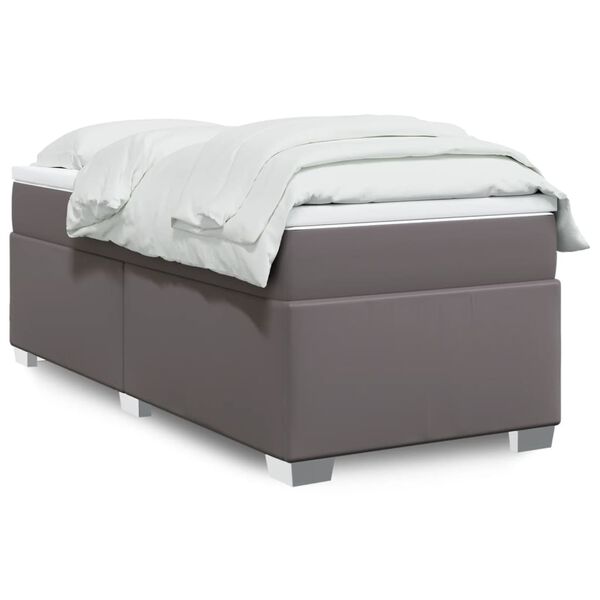 vidaXL Boxspringbett mit Matratze Grau 90x200 cm Kunstleder