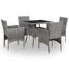 vidaXL 5-tlg. Garten-Essgruppe Grau Poly Rattan und Glas