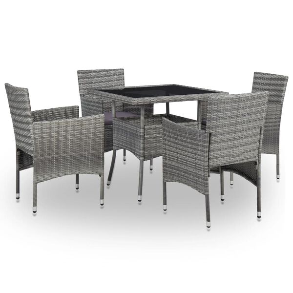 vidaXL 5-tlg. Garten-Essgruppe Grau Poly Rattan und Glas