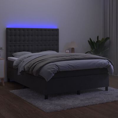 vidaXL Boxspringbett mit Matratze & LED Dunkelgrau 140x200 cm Samt