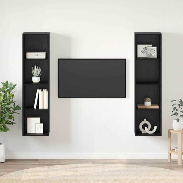 vidaXL TV-Schrankset 2 pcs Schwarz 37 x 37 x 142,5 cm Holzwerkstoff