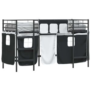 vidaXL Kinder Loft Bettgestell mit Vorh&auml;ngen Schwarz 99,5 x 190 cm