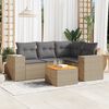 vidaXL 5-tlg. Garten-Sofagarnitur mit Kissen Beige Poly Rattan