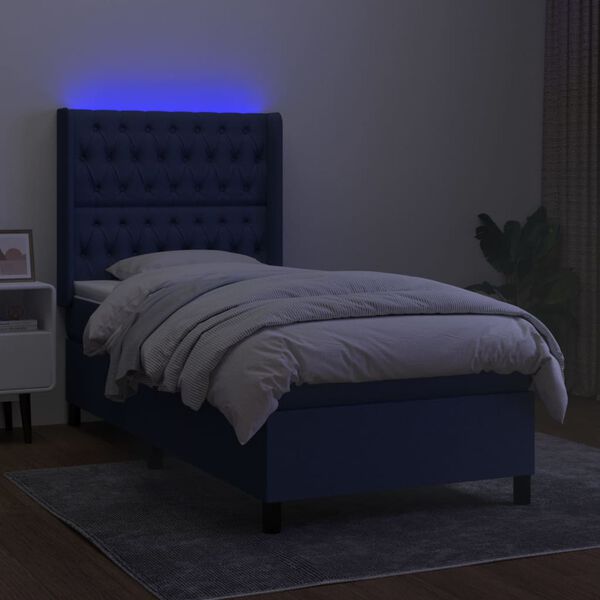 vidaXL Boxspringbett mit Matratze & LED Blau 90x200 cm Stoff